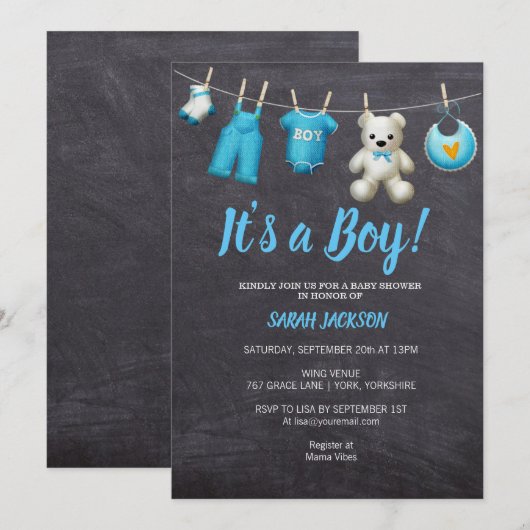 Chalkboardwas Het is een Baby shower van een jonge Kaart (Voorkant / Achterkant)