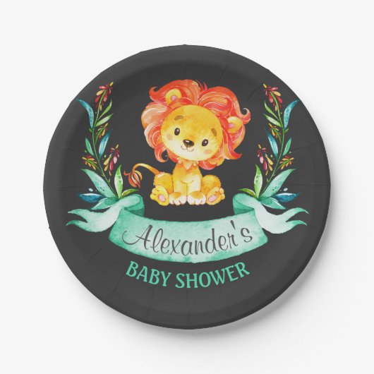 ChalkboardWaterverf Lion Baby shower Papieren Bordje (Voorkant)
