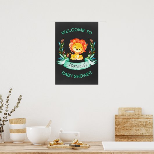 ChalkboardWaterverf Lion Baby shower Poster (Keuken)