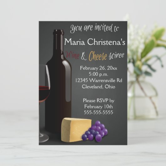 Chalkboardwijn en kaassoiree kaart (Staand voorkant)
