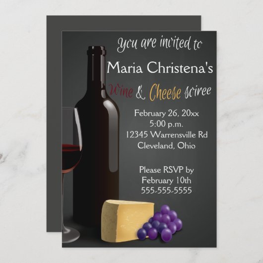 Chalkboardwijn en kaassoiree kaart (Voorkant / Achterkant)