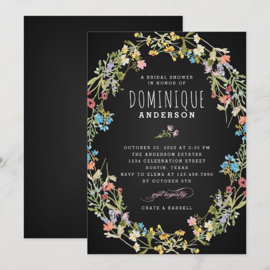 Chalkboardwildbloemen lijst vrijgezellenfeest kaart (Voorkant / Achterkant)