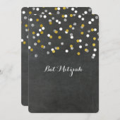 Chalkbord Silver Confetti Bat Mitzvah Kaart (Voorkant / Achterkant)