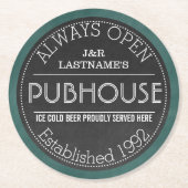 Chalkbordbord Gepersonaliseerd Paar Publicatie Ronde Kartonnen Onderzetter (Voorkant)