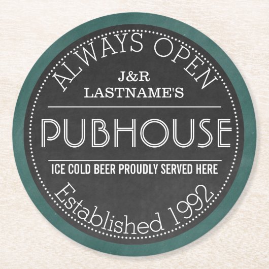 Chalkbordbord Gepersonaliseerd Paar Publicatie Ronde Kartonnen Onderzetter (Voorkant)