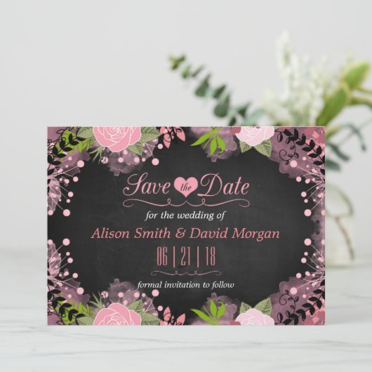 Chalkbordfloraal Sla de datum op Save The Date (Staand voorkant)