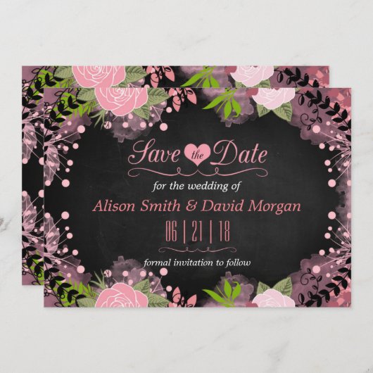 Chalkbordfloraal Sla de datum op Save The Date (Voorkant / Achterkant)