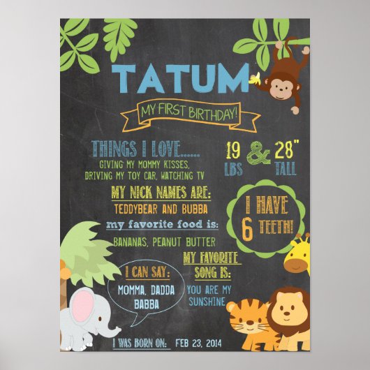 ChalkbordOerwoud Partij gepersonaliseerd 1 jaar po Poster (Voorkant)