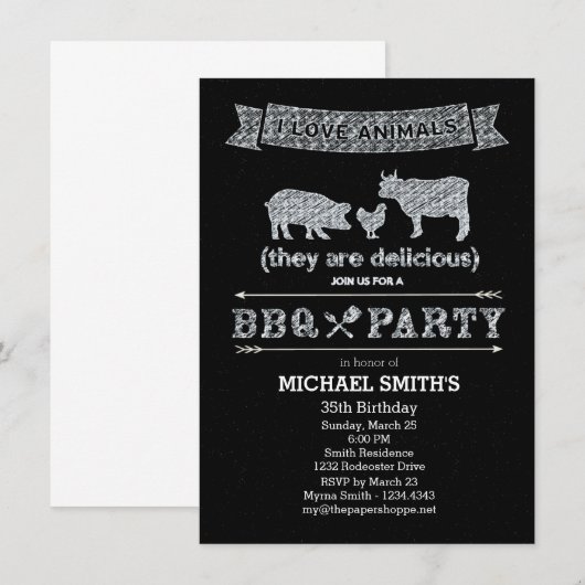 Chalkbordstijl BBQ-partij Kaart (Voorkant / Achterkant)