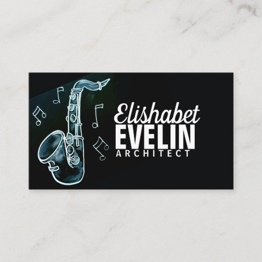 Chalked Blackboard Saxophone visitekaartjes (Voorkant)