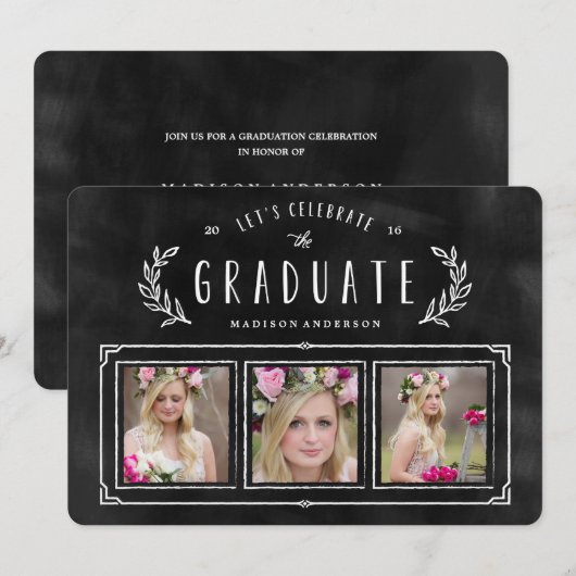 Chalked Wreath Afstuderen Invitation Kaart (Voorkant / Achterkant)