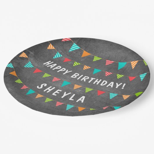 Chalkoard Bunting Flag Name Birthday Party Papieren Bordje (Gekanteld)
