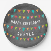 Chalkoard Bunting Flag Name Birthday Party Papieren Bordje (Voorkant)