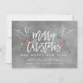 Chalky Brush Script Kerstmis Hollies Feestdagenkaart (Voorkant)