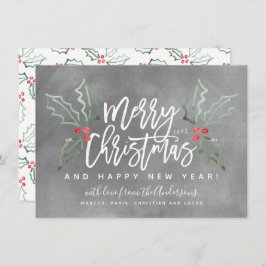 Chalky Brush Script Kerstmis Hollies Feestdagenkaart