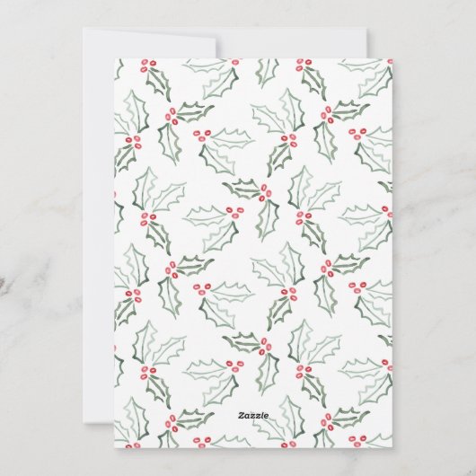 Chalky Brush Script Kerstmis Hollies Foto Green Feestdagenkaart (Achterkant)