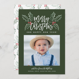 Chalky Brush Script Kerstmis Hollies Foto Green Feestdagenkaart