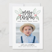Chalky Brush Script Kerstmis Hollies Photo Feestdagenkaart (Voorkant)
