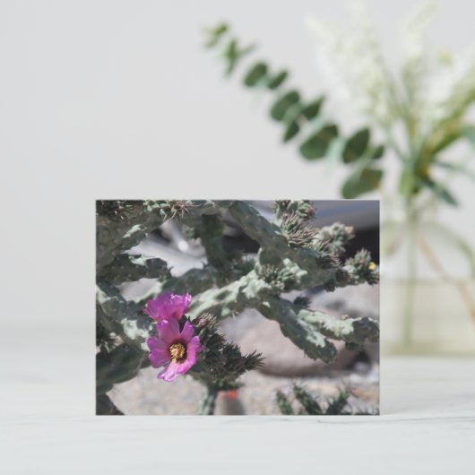 Challa Cactus in bloom Feestdagenkaart (Staand voorkant)