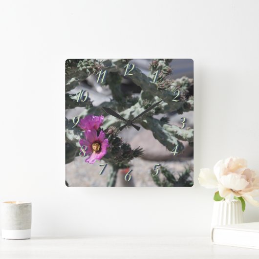 Challa Cactus in bloom Vierkante Klok (Huis)