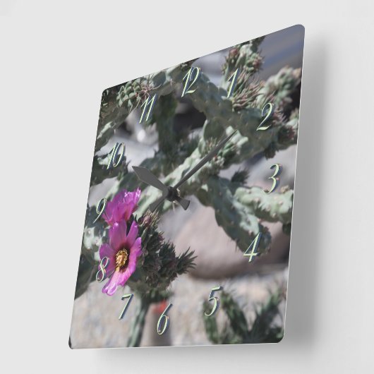 Challa Cactus in bloom Vierkante Klok (Hoek)