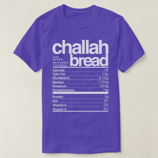 Challah Bread Nutritional Fact Jewish Hanukkah Fo T-shirt (Design voorkant)