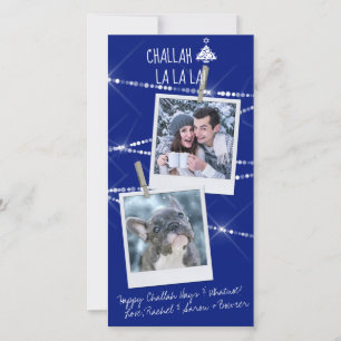 Challah Days Hanukkah 2-Foto Kerstkaart Blauw