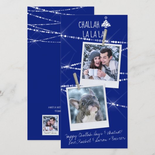 Challah Days Hanukkah 2-Photo Holiday Kaart | Blau (Voorkant / Achterkant)