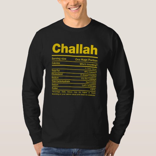 Challah Nutrition Facts Hanukkah Jewish Kosher Foo T-shirt (Voorkant)