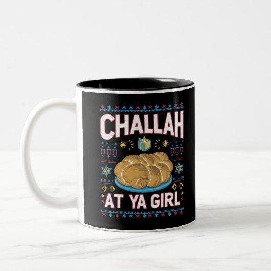Challah op Ya Meisje Grappige Chanoeka Eten Chanoe Tweekleurige Koffiemok (Links)
