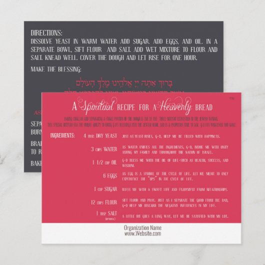 Challah Recipe Briefkaarten (Voorkant / Achterkant)