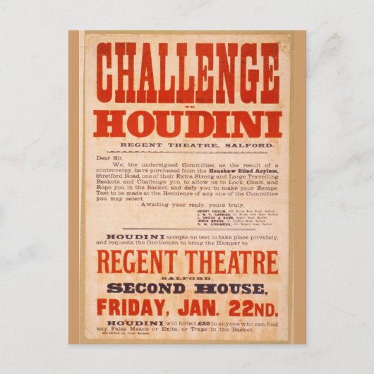 Challenge Houdini Briefkaart (Voorkant)