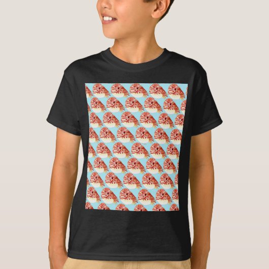 Chambered nautilus Pattern in blauw T-shirt (Voorkant)