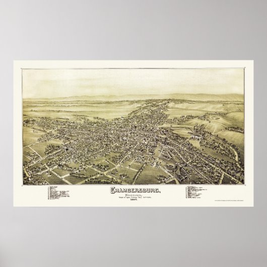 Chambersburg, PA Panorama Kaart - 1894 Poster (Voorkant)