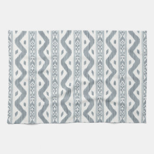 Chambray Blauw Ikat, Crème Woven Streep Theedoek