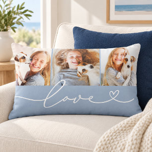 Chambray Blauwe Liefdeshart Script 3 Foto Kussen