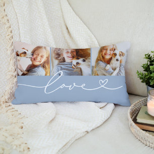 Chambray Blauwe Liefdeshart Script 3 Foto Kussen