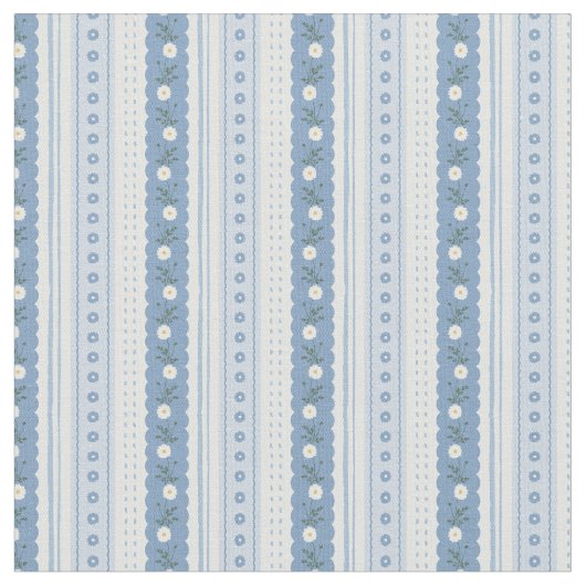 Chambray Blue Scallop Vine Floral Stripe Stof (Close Up)