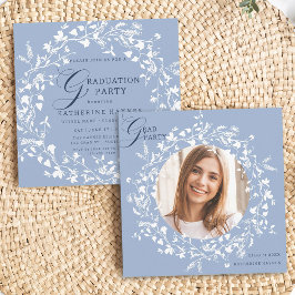 Chambray Blue White Wildflower Wreath Afstuderen Kaart