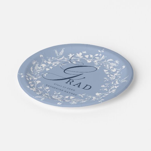 Chambray Blue White Wildflower Wreath Afstuderen Papieren Bordje (Gekanteld)