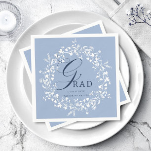 Chambray Blue White Wildflower Wreath Afstuderen Servet