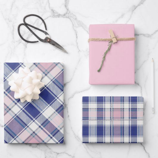 Chambray, Light Pink, Light Grey-Blue... Plaid Inpakpapier Vel (Voorkant)