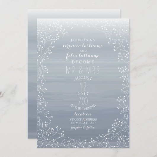 Chambray Waterverf geïnspireerd baby's adem bruilo Kaart (Voorkant / Achterkant)