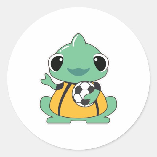 Chameleon als Goalkeeper met Voetbal Ronde Sticker (Voorkant)