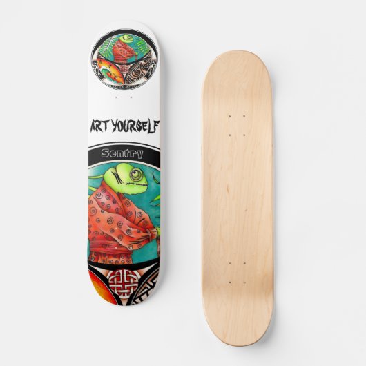 Chameleon Art Drawing Skateboard (Voorkant)