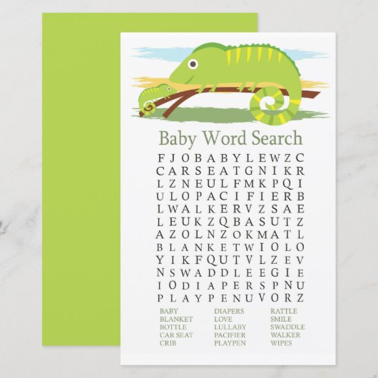 Chameleon Baby shower Word Search Game (Voorkant / Achterkant)