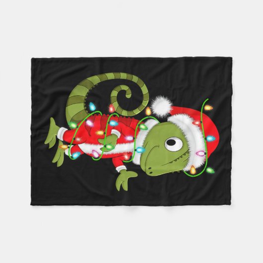 Chameleon Christmas Lights Santa Costume Cute Anim Fleece Deken (Voorkant (Horizontaal))