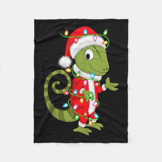 Chameleon Christmas Lights Santa Costume Cute Anim Fleece Deken (Voorkant)