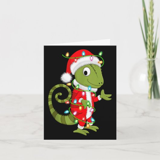 Chameleon Christmas Lights Santa Costume Cute Anim Kaart (Voorkant)