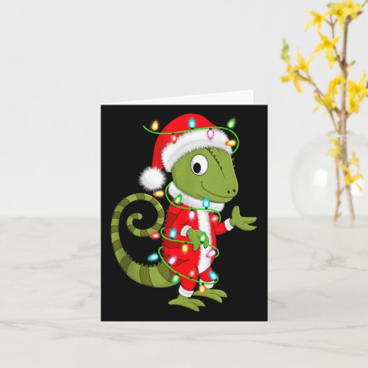 Chameleon Christmas Lights Santa Costume Cute Anim Kaart (Gele Bloem)